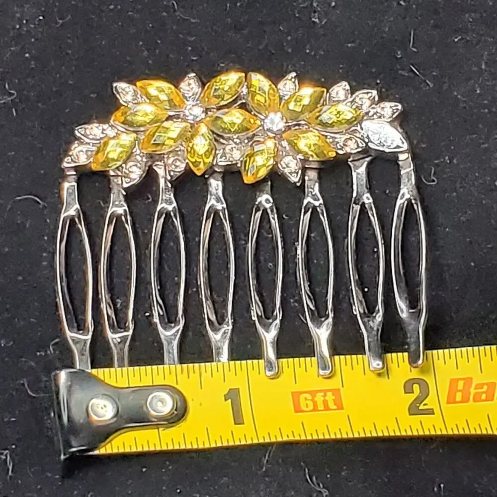 Silver Tone Floral Rhinestone Hair Clip Accessory 2
